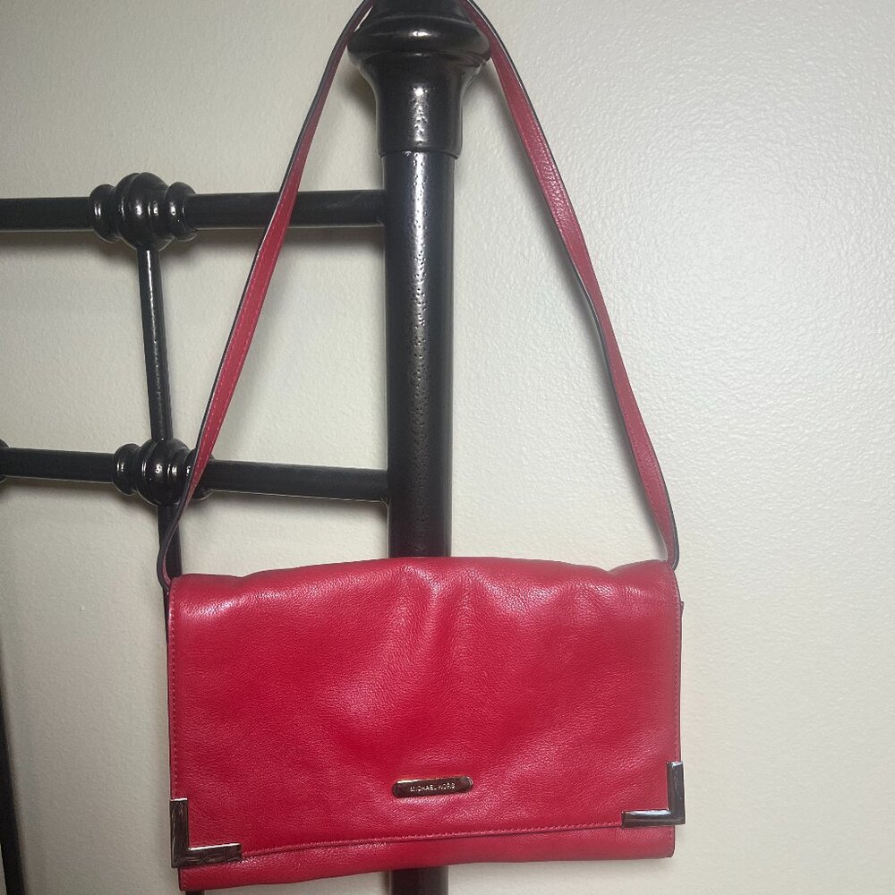 Michael Kors Red Beverly Clutch Shoulder Bag